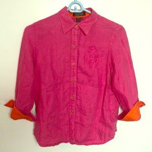 💜 vintage Ralph Lauren Linen Top Sz Medium Petit…